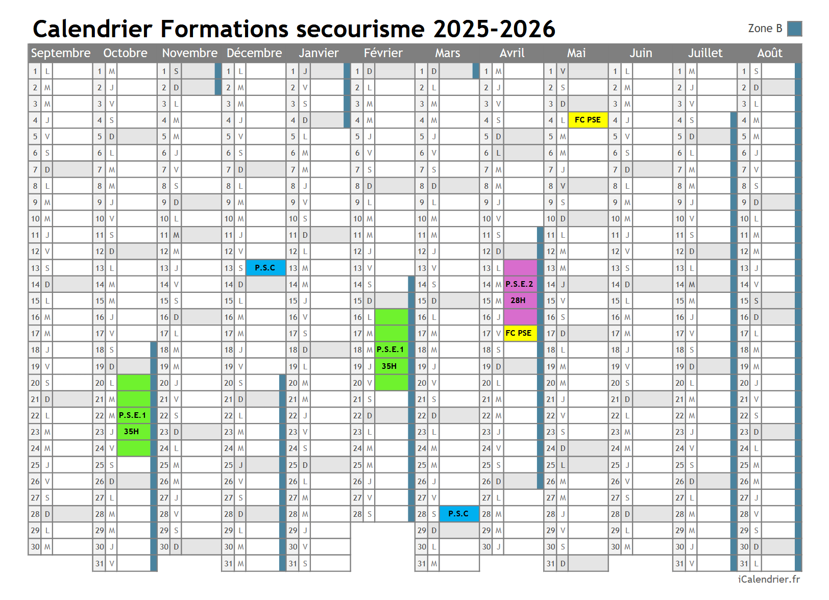 calendrier 2025-2026 BNSSA